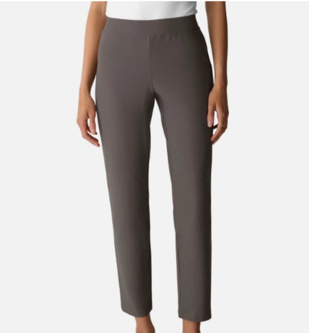 Eileen Fisher Women L Taupe Stretch Pull On Ankle Pants Viscose Blend Luxury